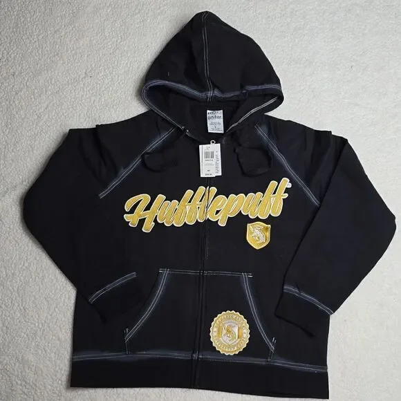 587 NWT Harry Potter Hufflepuff Women's Zippered Hoodie Size Medium - Picture 2 of 7